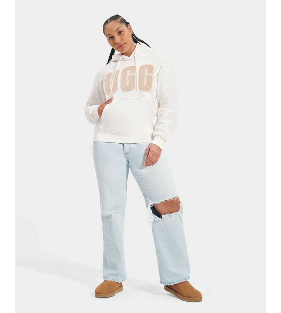 Damen UGG RTW-Kollektion | Rey Uggfluff Logo Kapuzenpullover Nimbus / Sand