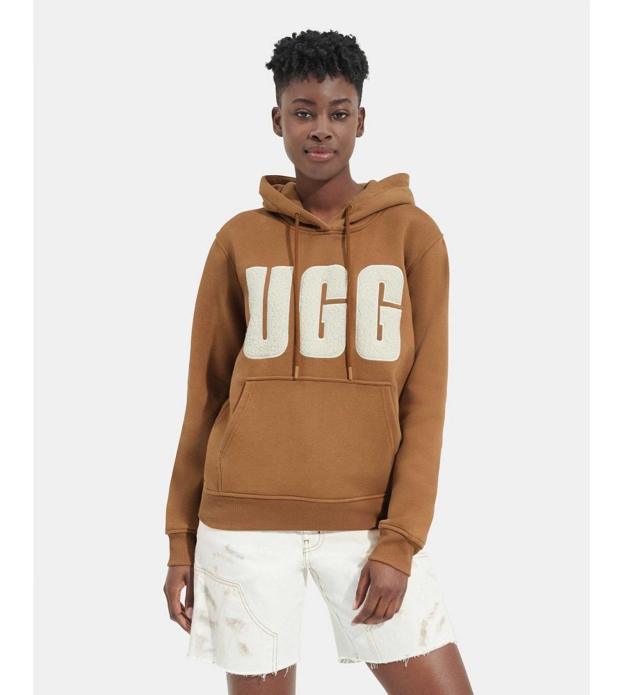 Damen UGG RTW-Kollektion | Rey Uggfluff Logo Kapuzenpullover Kastanie / Gips