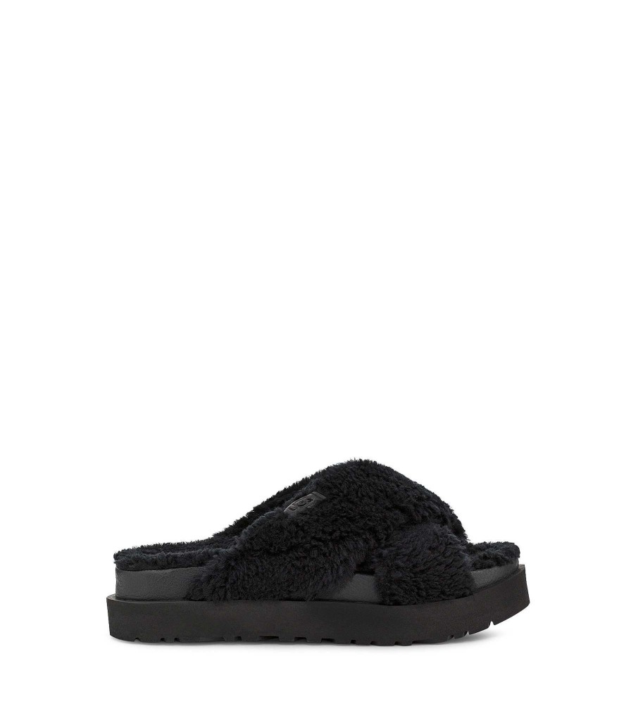 Damen UGG | Fuzz Sugar Cross Slide Schwarz