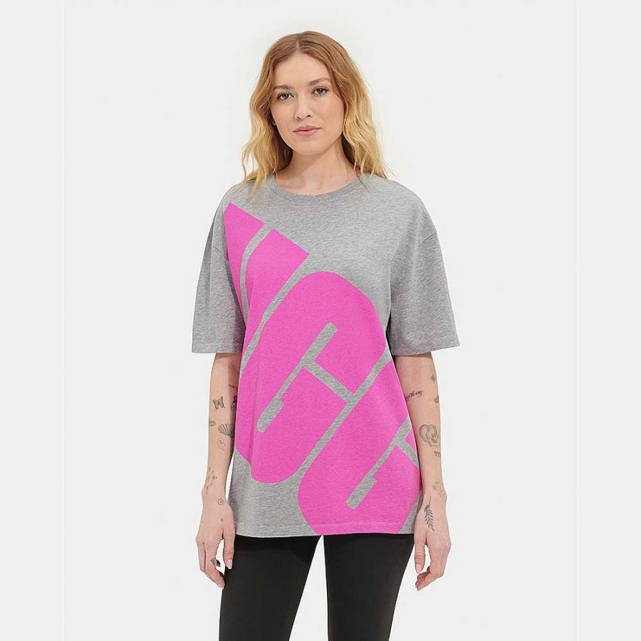 Damen UGG RTW-Kollektion | Jacqueline-Logo-T-Shirt Grau meliert / Taffy Pink